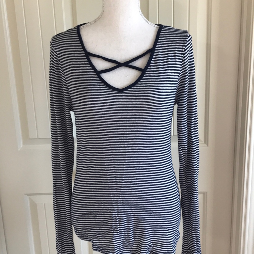 Navy and White Striped Top